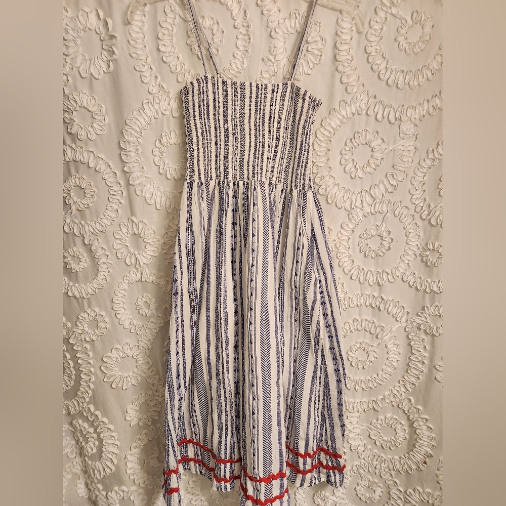 Sail To Sable 100% Cotton Blue White Nautical Beach Smocked Maxi Sundress SZ S